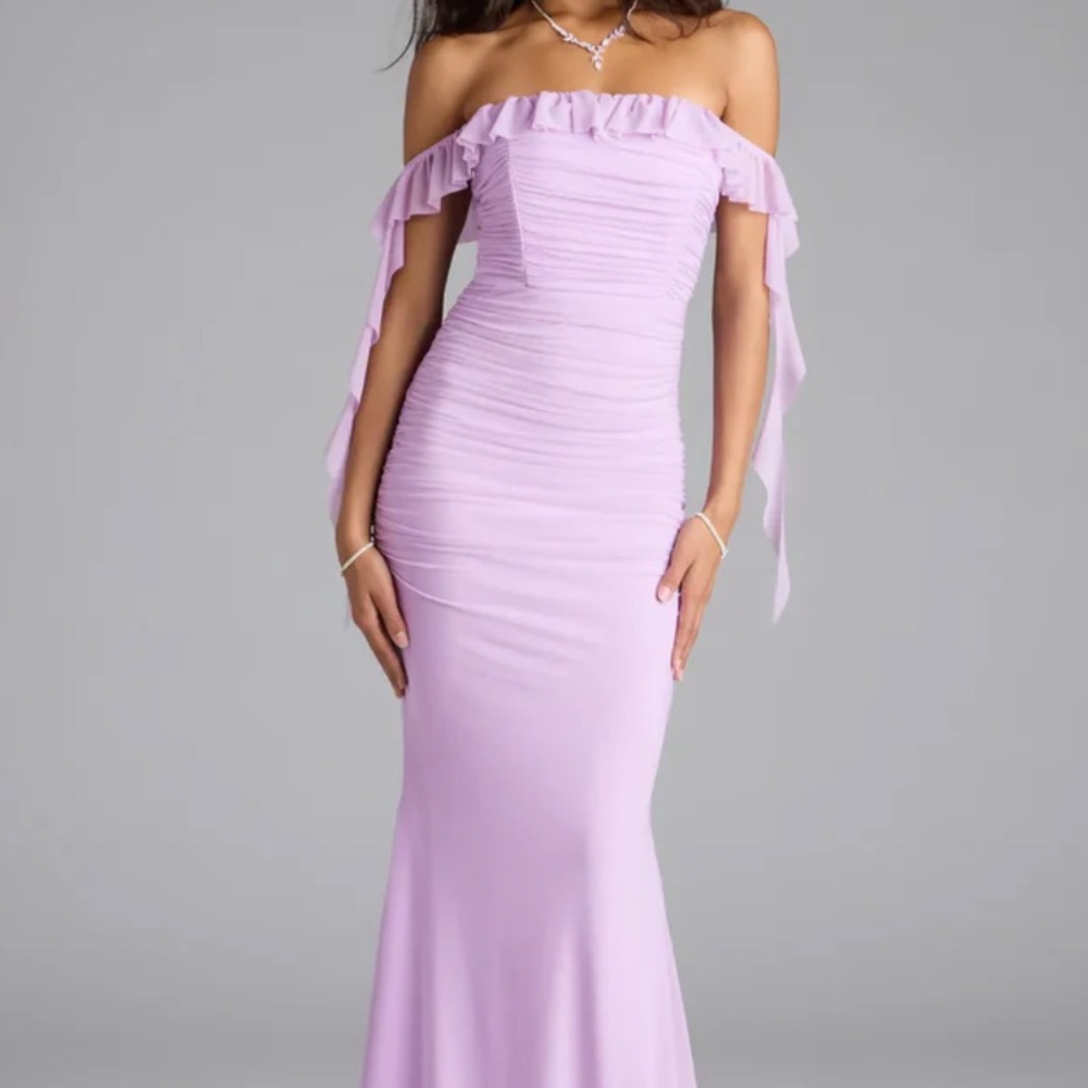 Ruched off shoulder prom formal dress